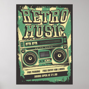 coole retro  muziekwinkel poster