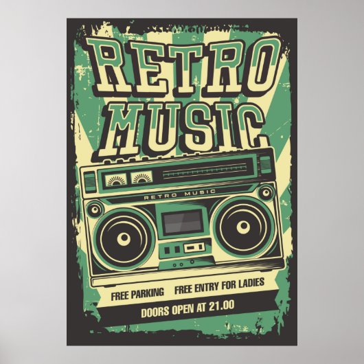 coole retro  muziekwinkel poster (Voorkant)