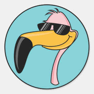 coole roze flamingo met zonnebril ronde sticker