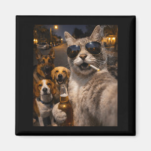 Coole sarcastische kat met honden selfie meme dier magneet