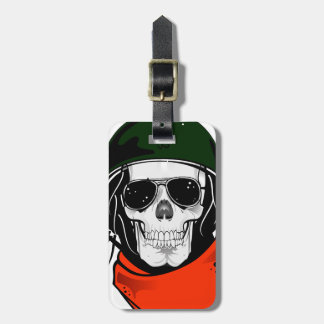 coole schedel met zonnebril en helm bagagelabel