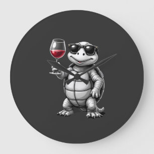 coole schildpad die rode wijn drinkt kunstprint_1 grote klok