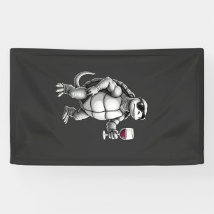 coole schildpad die rode wijn drinkt kunstprint_1 spandoek