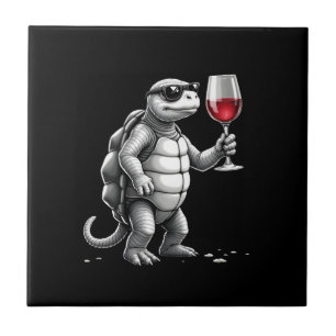 coole schildpad die rode wijn drinkt kunstprint_1 tegeltje