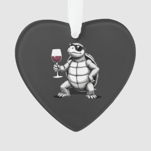 coole schildpad drinkt rode wijn kunstprint_1 (4) ornament