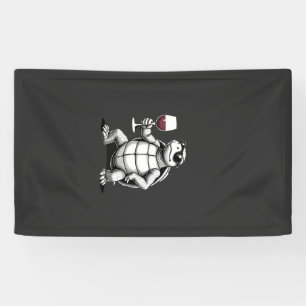 coole schildpad drinkt rode wijn kunstprint_1 (4) spandoek