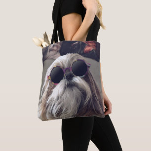 Coole Shih Tzu lang haar vintage zonnebril foto Draagtas