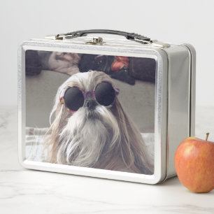 Coole Shih Tzu met lange haren vintage zonnebril f