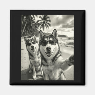 Coole Siberische husky grappige hond selfie strand Magneet