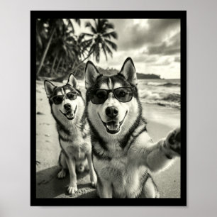 Coole Siberische husky grappige hond selfie strand Poster