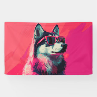 Coole Siberische Husky-hond met zonnebril Spandoek