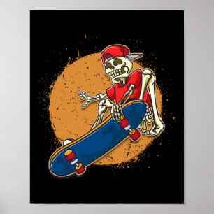 Coole Skateboard Kunst Skelet Skateboarden Kickfli Poster