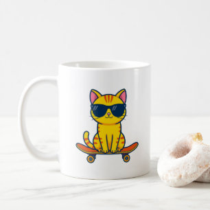 Coole skateboardende kat met zonnebril cartoon koffiemok