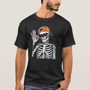 Coole Skelet met Oranje Pet Hip-Hop Halloween T-shirt