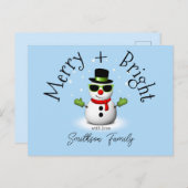 Coole Sneeuwman Prettig Fel Kerstmis Custom Famili Briefkaart (Voorkant / Achterkant)