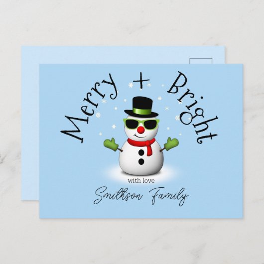 Coole Sneeuwman Prettig Fel Kerstmis Custom Famili Briefkaart (Voorkant / Achterkant)