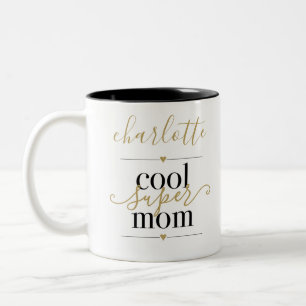 Coole Super Moeder Gepersonaliseerd Zwart en Goud Tweekleurige Koffiemok