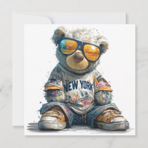 Coole teddybeer in zonnebril en een New York-shirt Kaart