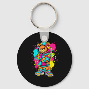 Coole teddybeer peuter kinderen kleurrijk sleutelhanger