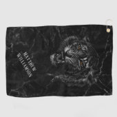 Coole Tijger  Zwarte Marmeren Achtergrond Monogram Golfhanddoek (Horizontaal)