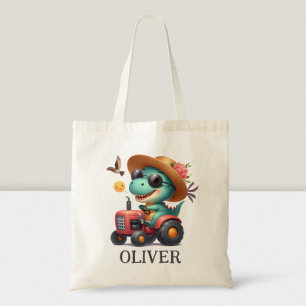 Coole Trex Dinosaur Boer Bestuurt Rode Tractor Tote Bag