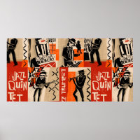 coole vintage van jazz band poster met trompetspel