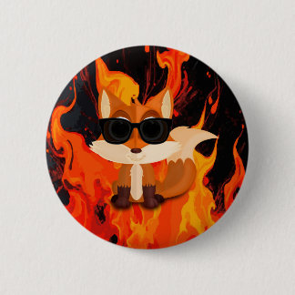 Coole Vos met Zonnebril Vuur Verf Ronde Button 5,7 Cm