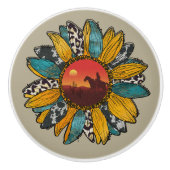 coole Westerne zonnebloempauze Keramische Knop (Voorkant)