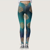 coole zeekleurde glitter blauwe goudschelp unicorn leggings (Voorkant)