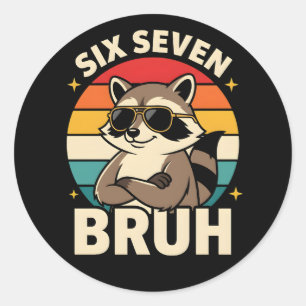Coole zes zeven bruh wasbeer sarcastisch retro die ronde sticker