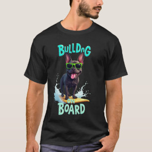 Coole Zwarte Franse Bulldog Surfende Hond T-shirt