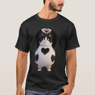 Coole Zwarte Kat Kleintje Hartjes Gelukkige Valent T-shirt