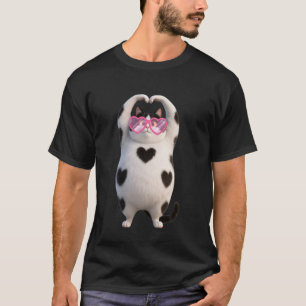 Coole Zwarte Kat Kleintje Rood Hart Bril Happy Val T-shirt