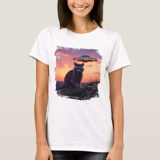 Cooles Waschbär-UFO-Design T-shirt (Voorkant)