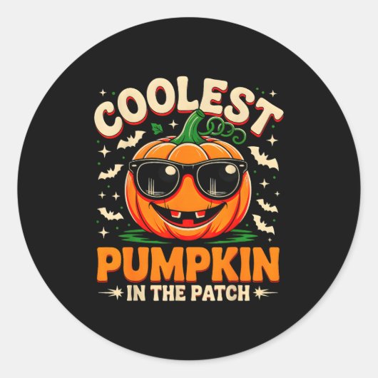 Coolest Pumpkin In The Patch Groovy Halloween For Ronde Sticker (Voorkant)
