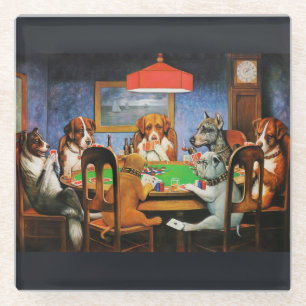 Coolidge Classic Vintage Hond Poker Game Kunst Glazen Onderzetter