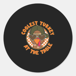 Coolste kalkoen aan tafel Thanksgiving jongens kin Ronde Sticker