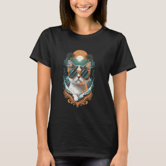 Coolste kat met zonnebril, zonsondergang, palmbome t-shirt