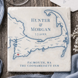Coonamessett Huwelijksgunst Cape Cod Kaart Stenen Onderzetter