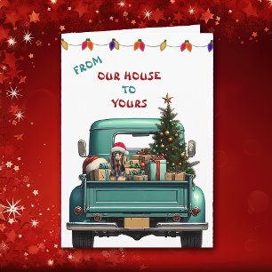 Coonhound Dog Retro Boerderij Truck Kerst Kaart