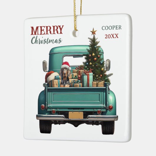 Coonhound Dog Retro Truck Kerstmis Keramisch Ornament (Links)