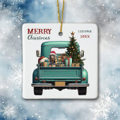 Coonhound Dog Retro Truck Kerstmis Keramisch Ornament