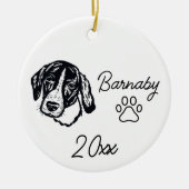 Coonhound-hond Aangepaste naam & Jaar Lijntekening Keramisch Ornament (Voorkant)