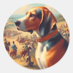 coonhound hondenschilderij ronde sticker