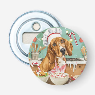 Coonhound Kerstbak: Festieve Kerstmis Button Flesopener