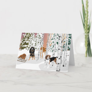 Coonhounds in het bos kaart