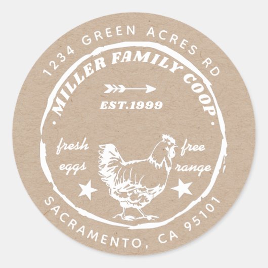 " coop " - kippen " - retouradres ronde sticker (Voorkant)