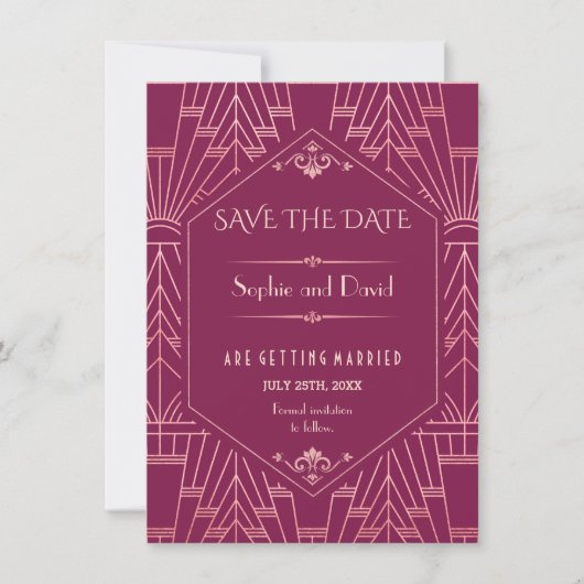 Cooper Roos Great Gatsby 1920s Save the Date Kaart (Voorkant)
