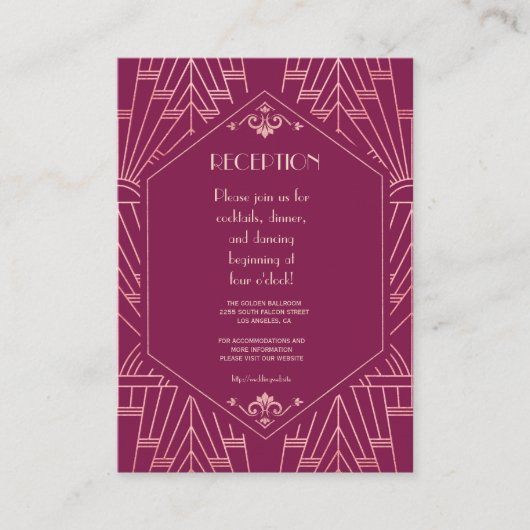 Cooper Rose Great Gatsby Jaren 20 Huwelijk Informatiekaartje (Voorkant)