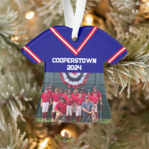 Cooperstown Blue Jersey Jaar Fotonummer Ornament
